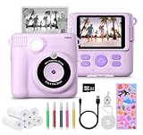 FUNKAM Cámara Fotos Infantil Instantánea,- 2,4' HD 1080P- con Tarjeta SD 32GB, 5 Rotuladores, Pegatinas, 5 Rollos de Papel, Colgante. Cámara Niños y Niñas de 3 a 14 años. -Regalos de cumpleaños-