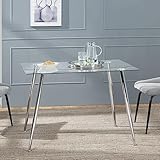 [en.casa] Mesa de Comedor para 4 Personas Mesa de Cristal para Cocina Estudio Oficina Versátil con 4 Patas de Acero 110 x 70 x 75cm - Transparente y Cromo
