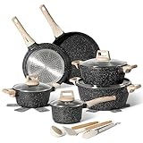 JUST PERFECTO Bateria de Cocina Induccion y Sartenes Antiadherentes, Ollas 28cm, Sartenes 24cm 28cm, Cacerolas libre de PTFE y PFOA (15 piezas negras)