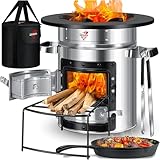 KESSER® Horno de cohetes con sartén de hierro fundido con bolsa de transporte, horno holandés para barbacoa, cohete de leña, camping, barbacoa, de acero inoxidable