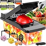 Mandolina cortadora multifuncional,cortador de verduras picadora rallador cuchillas afiladas de acero inoxidable intercambiables,Picador De Verduras para Tomate Cebolla,Negro.