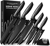 Home Hero Juego de cuchillos de cocina Juego de cuchillos de acero inoxidable con mango ergonómico (11 piezas con Vaina - Negro)