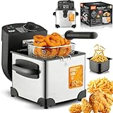 Freidora de 1,5 L, freidora de 2000 W fácil de Limpiar con Cesta y Tapa para freír, Temperatura Ajustable, protección de Seguridad, freidora pequeña de Acero Inoxidable para Patatas Fritas y donas