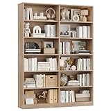FirFurd Estantería de 2 Filas, Estantería Libros, Librería Salón, Estanterías Almacenaje Madera, Libreria Estanteria, con 12 Compartimentos, para Salón, Oficina, Estudio, 120x30x188,7cm (Roble Claro)