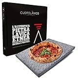 CUORE LAVICO - Placa refractaria de piedra volcánica y etnea para pizza 39 x 30 x 2 cm | Horno de gas, eléctrico y barbacoa para pan y pinzas - Fabricado en Italia