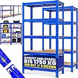 Monzana® 2X Estanterías Almacenaje Metálicas Azules 1750Kg 180x90x40cm Cargas Pesadas Taller 10 Estantes MDF