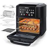 Aigostar Owen - Freidora aire de 12 litros de capacidad, Horno de aire multifunción, 1700 W, Pantalla LED táctil, 8 modos predeterminados, Incluye 7 accesorios, Sistema giratorio, Libre de BPA