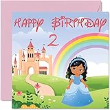 Tarjeta de 2º cumpleaños para niña, castillo de princesa, tarjeta de feliz cumpleaños de 2 años, tarjetas de cumpleaños de dos segundos para ella, nieta, niños pequeños