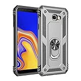 JMstore Funda Compatible con Samsung J4 Plus/J4 Prime Anillo Soporte[Funciona con El Montaje Coche Magnético]+Protectores Pantalla(Plata)