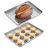 Navaris Bandejas Horno con Rejilla - Set de 4x Bandeja Horno 31 x 24 cm - 2x Bandeja Horno Acero Inoxidable con 2x Rejilla Horno - Bandejas para Horno con Rejilla Fácil de Limpiar