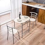 Best Choice Products - Juego de mesa redonda y sillas de madera de 3 piezas para cocina, comedor, espacio compacto con marco de acero, estante de vino integrado - Espresso