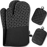MILcea Manoplas Horno, Juego de 2 Guantes Horno y 2 agarraderas, Resistentes al Calor, Guantes para Hornear, Guantes para cocinar Silicona