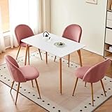 TTATC Mesa de Comedor con 4 Sillas, Juego de 4 Sillas de Comedor de Terciopelo y Grupo de Asientos de Mesa de Cocina para Sala de Estar, Cocina y Oficina (Mesa 1 + 4 Sillas Rosa)