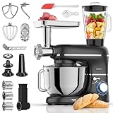 Fentic 6 en 1 Robot de Cocina – 2000W – Con Picadora de Carne, 1,5L Batidora de Vaso, Cortador, Accesorios – Batidora Amasadora con Bol 6.2L, Batidor, Gancho Amasador, Gancho para Mezclar (Negro)