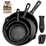 OVERMONT Pre-sazonado Sartén Ollas de Hierro Fundido para Freír, Utensilios de Cocina Seguros para Estufa, Barbacoa, Fogata, Varios Tamaños, Negro