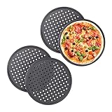 Relaxdays Knusper Unidades Set 4 Bandejas Pizza, Redondas, Moldes Horno Perforados, Antiadherentes, ∅32 cm, Acero, Masa Casera, Antracita