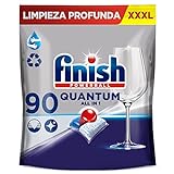 Finish Powerball Quantum All in 1 Pastillas para el lavavajillas todo en 1, limpieza profunda y brillo superior, 90 pastillas