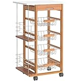 HOMCOM Carrito de Cocina con Ruedas Carro Multiusos con Cajón 4 Cestas Extraíbles de Metal y Bastidores Laterales 47x37x83 cm Madera Natural