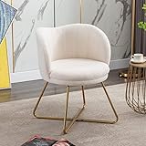 Wahson Sillón Butaca Elegante de Felpa Suave con Patas Doradas,Silla de Ocio Moderna sin Apoyabrazos para Comedor/Dormitorio/Salón (Blanco)