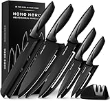 Home Hero Juego de cuchillos de cocina Juego de cuchillos de acero inoxidable con mango ergonómico (11 piezas con Vaina - Negro)