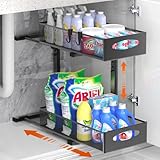 Housolution Organizador Bajo Fregadero de Metal, 2 Niveles Estanteria Bajo Fregadero Extraible con Altura Ajustable, Estante de Almacenamiento Bajo Fregadero para Cocina, 1 Pieza, Negro