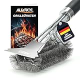 AUXHCYL Cepillo Barbacoa Inoxidable, 3-in-1 Cepillo para Parrilla con Raspador, 45.5cm Largo PP Aislamiento Térmico Mango Cepillo Barbacoa de Limpieza para Parrilla de Gas y Parrilla de Carbón