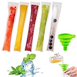 Bolsas para Helados, 50 Pack Moldes para Helados, Bolsa de Hielo, Snack casero Sano, congelador Pop, Bolsas de Molde para Paletas de Hielo,con para Yogur,Helado,Jugo (con Embudo Verde)