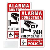 Cartel Videovigilancia - Placa alarma - Aviso a Policía Adhesiva Material de Aluminio - 20X30CM - 2ud