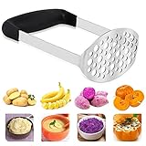 Máquina trituradora de patatas de acero inoxidable con mango ancho y ergonómico horizontal para puré de papas, verduras y frutas (12 × 7 × 17 cm)