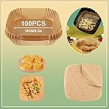 SNAGAROG 100 PZS Papel para Freidora de Aire 16cm y 50 Papel de Pergamino Perforado 15cm, Papel Horno Freidora Aire Cuadrado Antiadherente y Antigrasa para 2,5-4,5 Litros Freidora Asar y Microondas