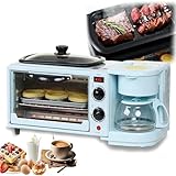 ASnwpaK MáQuina De Desayuno 3 En 1 (FreíR + Hornear + Café) 1100w, con Horno Doble De 9L + SartéN con Revestimiento Antiadherente, Tiempo/Temperatura Ajustables,A