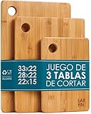 Tablas De Cortar Cocina en Madera Premium Extra-Gruesas - Juego de 3 Piezas en Madera de Bambú Para Picar - 33x22cm / 28x22cm / 22x15cm - Ideal Para Carnes, Verduras, Queso y Pan - de LARHN