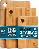 Tablas De Cortar Cocina en Madera Premium Extra-Gruesas - Juego de 3 Piezas en Madera de Bambú Para Picar - 33x22cm / 28x22cm / 22x15cm - Ideal Para Carnes, Verduras, Queso y Pan - de LARHN