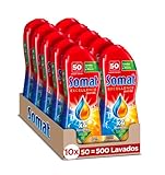 Somat Excellence Gel Frescor Anti-Olor 50 Dosis (pack de 10, total: 500 lavados), detergente lavavajillas desengrasante, lavavajilla líquido automático en botella, jabón para platos con vinagre