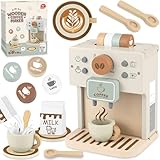 Airlab Máquina de Café de Madera de Juguete, 12 Piezas Utensilios de Cocina de Juguete y Set de Tarde de Té para Niños Pequeños, Juegos de Comida, Juguetes de Picnic Juegos de rol para Niñas y Niños