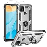 FMPCUON Funda para Samsung Galaxy J4 Plus/J4 Prime/J4 Core Carcasa, 2 Pack Cristal Templado, Protección Cámara con 360 Anillo Soporte PC y Silicona TPU Case - Plateado
