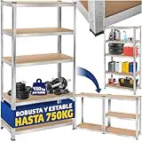 TecTake® estantería metálica de 5 estantes, Montaje versátil, Ideal para Taller, Garaje o trastero, estanteria Libros, estanteria trastero, estanteria Metalica - 90 x 40 x 180 cm 750 kg Carga Máxima