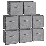 SONGMICS Cajas de Almacenaje, Juego de 8 Cajas de Almacenaje de 30 cm de Tela no Tejida, con Asas Dobles, Organizadores de Cubos, para Estantería, Plegables, para Ropa, Gris Espadaña ROB830G01