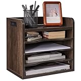 YMYNY Organizador de Archivos de Madera, Bandeja de Correo con 3 Estantes Ajustables, Soporte de Madera para Archivos, Papales A4, Cartas, Escuela, Hogar, Oficina, 34×23×31.5CM Gris HBC006G