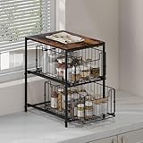 Meltrck Estante para especias, Estante de Almacenamiento Para Cocina, Organizador de Cocina, Cajón Deslizante de 2 Niveles, Almacenamiento de Escritorio, Para cocina, Sala de estar(Marrón Rústico)