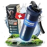Bachgold® Botella filtrante de agua no potable XL [800 ml] con capacidad de filtración de 2000 L I elimina el 99,99% de bacterias, virus, partículas y metales pesados, botella de agua (Azul)