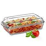 KADAX Fuente de horno, Cacerola con Tapa, Fuente de Cristal para asar, Lasaña, con Mangos, Bandeja de Cocina de Vidrio, Aptas para Nevera y Congelador, transparente (Rectangular, 3.95l)