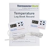 Libro de registro de temperatura con 2 termómetros digitales para frigorífico y congelador con alarma de advertencia de temperatura y función máxima mínima y cable de 1,2 m