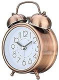 Reloj Despertador Reloj Despertador Retro Creativo Reloj Redondo de Bronce Antiguo Campana Doble Reloj Despertador Ruidoso Mesita de Noche Luz de Noche Decoración para el hogar Regalo Reloj