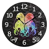 Reloj de Pared Redondo silencioso Que no Hace tictac, Gemini Twins Girls Signo del Zodiaco Multicolor en Negro Decoración Reloj para el hogar Escuela Cocina Dormitorio Sala de Estar