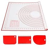 Alyvisun Tapete de Silicona para Amasar con 3 Raspador, 70 x 50 cm Tapete Silicona Horno Reutilizable Antiadherente Tapete Silicona Cocina Accesorios para Repostería, Hornear, Galletas (Rojo)