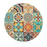 Talavera Style Tabla de cortar de cristal para verduras y frutas Tabla de cortar alfombrillas de corte redondo para cocina decorativa