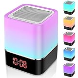 Yedkufea Luces nocturnas Altavoz Bluetooth,Lámpara de Noche Smart Touch, Reloj Despertador Digital, Luz de Noche Multicolor RGB Regulable, Regalos para Niños Adolescentes