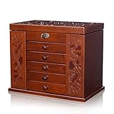 SBCGFY Joyero de Madera para Mujer, Caja organizadora de Madera Maciza con Cerradura combinada para Joyas, Relojes, Collares, Anillos, Caja de Almacenamiento, Estuche de Viaje para Joyas