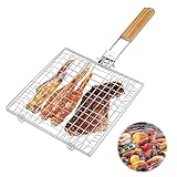 badaren Cesta para Barbacoa, Juego de asador de Pescado, Rejilla para Barbacoa de Acero Inoxidable, práctica Cesta para Barbacoa Plegable para Asar Pescado, Carne a la Parrilla, Verduras (Plata A)